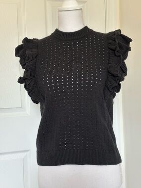 Black Ruffle Sleeve Knit Top